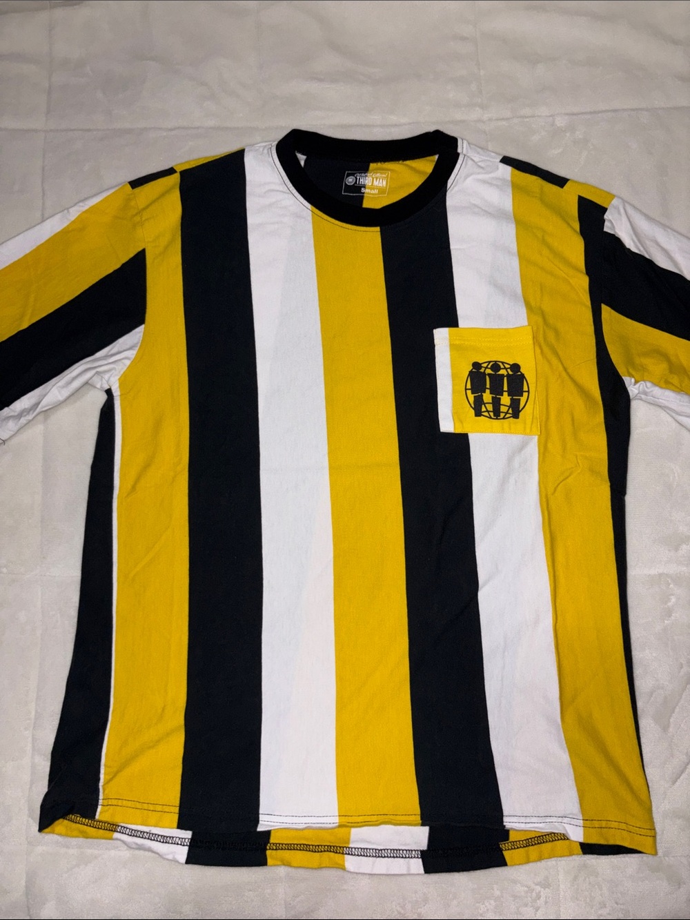 Third Man Records Striped Short Sleeve Tee in Yellow, Black & White